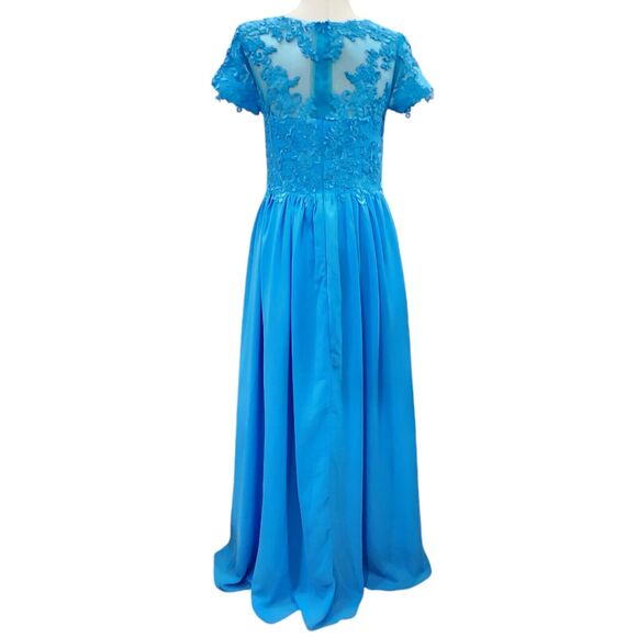 Elegant Blue Chiffon Lace Detail Maxi‎ Bridesmaid or Wedding Guest Dress Size 10 - Picture 3 of 12